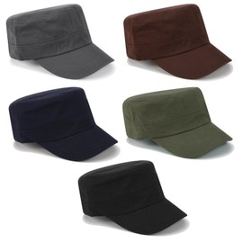 Initlove Cadet Army Cap Unisex Military Flat Top Hat Baseball Cap for Men Women 5 Pcs Black Grey Navy Green Coffee
