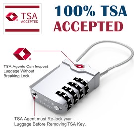 TSA Approved Locks for Luggage, 2 Pack Combination Travel Steel Cable Lock, Re-settable 4 Digit Padlocks with Inspection Indicator, Alloy Body Keyless Padlock for Lockers, Backpacks, Bags - Silver