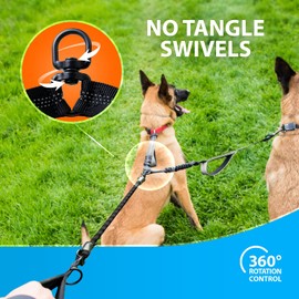 SparklyPets Double Dog Leash for 2 Dogs – Rope Bungee Dual Leash for Medium and Large Breeds with Padded Handles & Tangle Free (Black, Medium/Large)