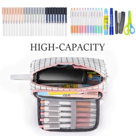 MOKANI Pencil Case with Large Capacity, Linen Pencil Case, Pencil Case, Pencil Case, School Pencil Case for Students, Girls, Teenagers, Adults, Black plaid, MK-PC plaid