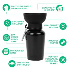 Springer Flip Portable Dog Water Bottle with Foldable Food Grade Silicone Bowl - 20 Ounce Travel Dog Water Bottle Ideal for Camping - Easy Squeeze Hydration & Release to Drain