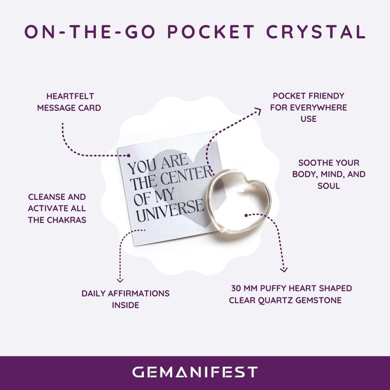 Gemanifest Clear Quartz Heart Crystal and Manifestation Bracelet for Chakra