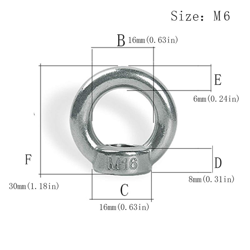 12PCS Ring Lifting Eye Nuts Femal Threaded Nut Fastener 304