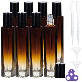 Yebeauty 4 Pack Glass Roller Bottles for Essential Oils 10ml Roll on Bottles for Travel, Oil Massage with Stainless Steel Balls, Perfume Rollerball Empty with Opener, Funnel, Pipette, Amber Gradient