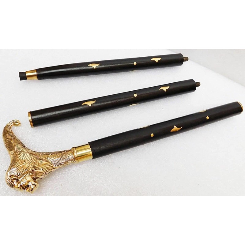 india.nautical.store Handmade Walking Stick Lion Walking Cane Stick Designer Brass