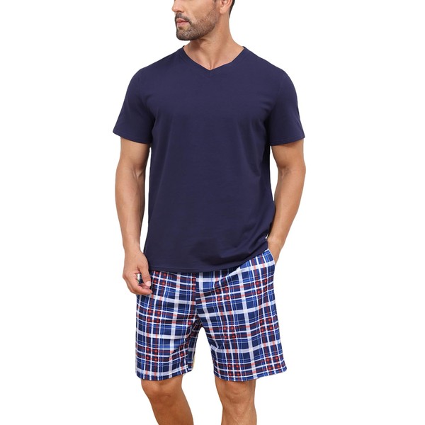 Yowmina Men's Pajamas Set Soft Cotton Short Sleeves and Shorts