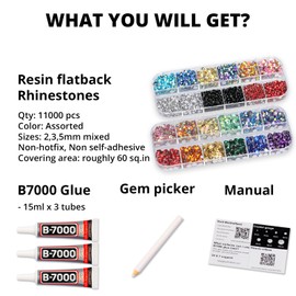 11000Pcs Multicolored Rhinestones 2,3,5MM Flatback for Bedazzling Crafts Clothes Fabric Crafting Nail Art, Bedazzler Kit with Colorful Rainbow Flat Back Crystal Diamond Gem Gemstone Jewel Gems