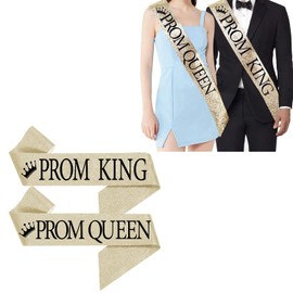 2P Graduation Prom King and Prom Queen Satin Sash for 2024 Graduat Decorations,Glitter Champagne Gold Graduation Satin Sashes for Congrats Class 2024 Graduate Celebrations School Graduating Party