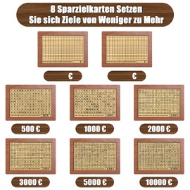 Meetory Wooden Money Box, Reusable Money Box with Savings Target, Money Box with Target, Money Box with Numbers Ticks for Adults and Children to Save the Habit of Saving (500€-10000€)