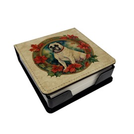 Caroline's Treasures White Boxer Christmas Flowers PU Leather Note Paper Holder with Artist-Designed Cover, Desk Accessory, Office Gift