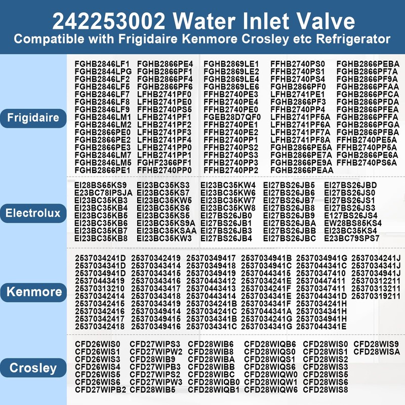 242253002 Refrigerator Water Inlet Valve Compatible With Frigidaire Electrolux Kenmore