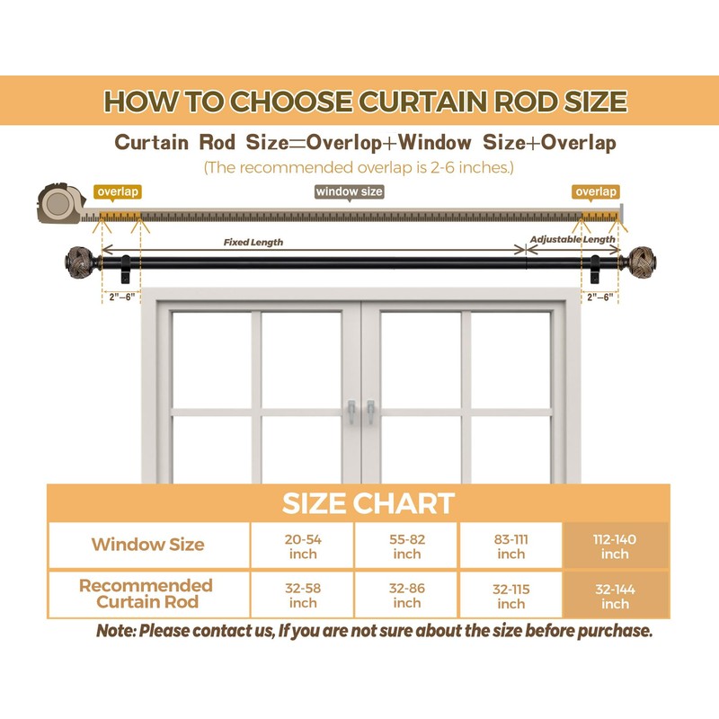 USFOOK Black Curtain Rods for Windows 72 to 144 Inch,