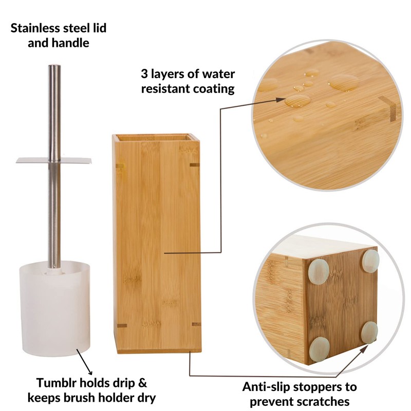 GOBAM Bamboo Toilet Bowl Cleaner with Holder for All Toilet