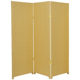 Oriental Furniture 4 ft. Tall Woven Fiber Room Divider - Dark Beige - 3 Panel