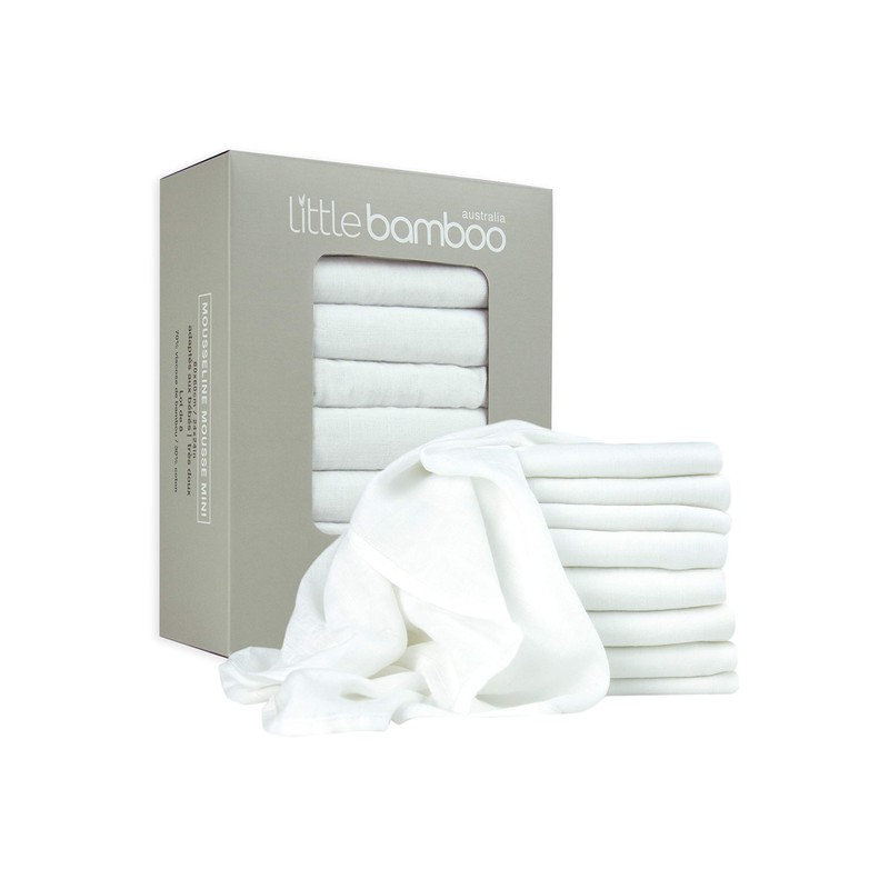 Little Bamboo Muslin Squares Pack, White, 8 Count