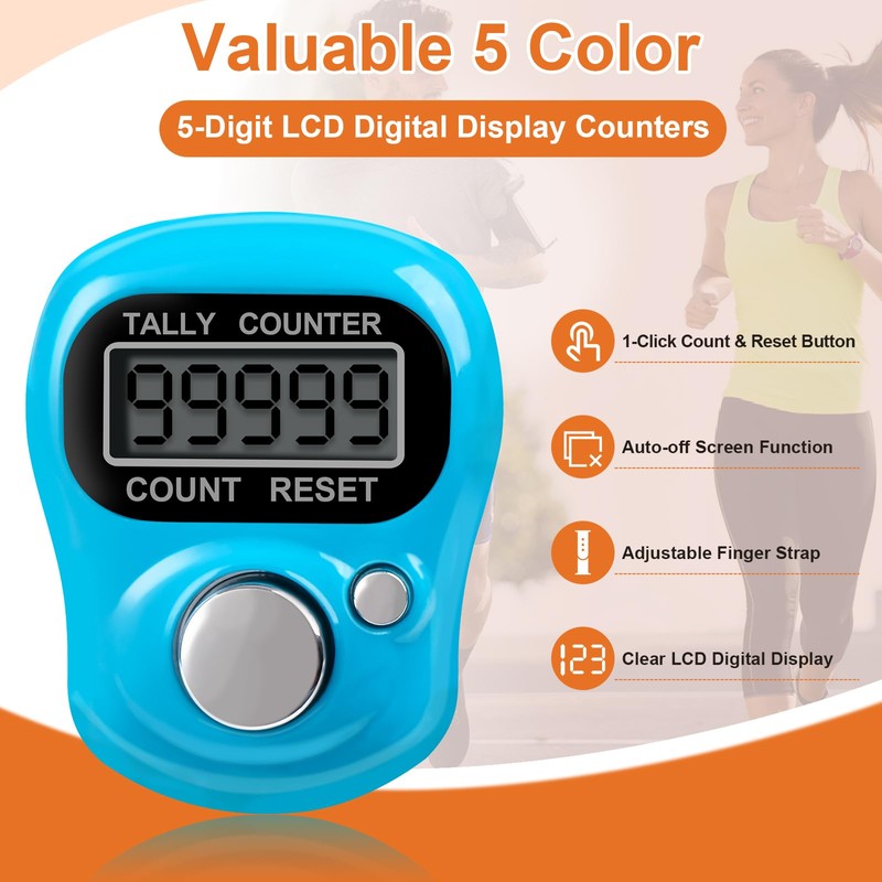 Amble 5 Pack Finger Clicker Counter, Tally Counter with 5-Digit