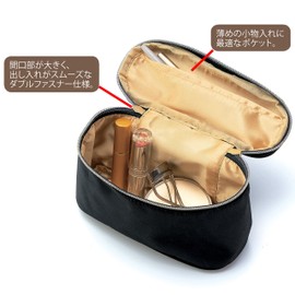 Esole 145029 Makeup Pouch, Vanity Bag, Round Vanity, Approx. 3.9 x 6.7 x 2.8 inches (10 x 17 x 7 cm), Stylish, Gorgeous, Eltrad. Gold Series