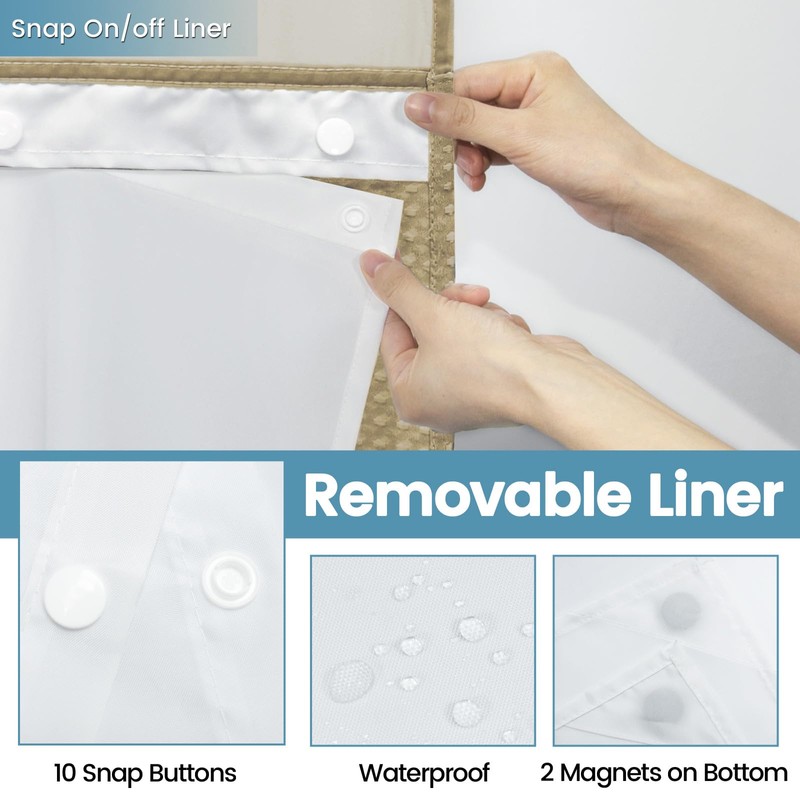 EUTXL Beige Stall No Hook Shower Curtain with Snap in