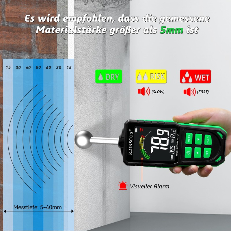 RDINSCOS Ball Shape Moisture Meter Wall & Wood, Colour LCD