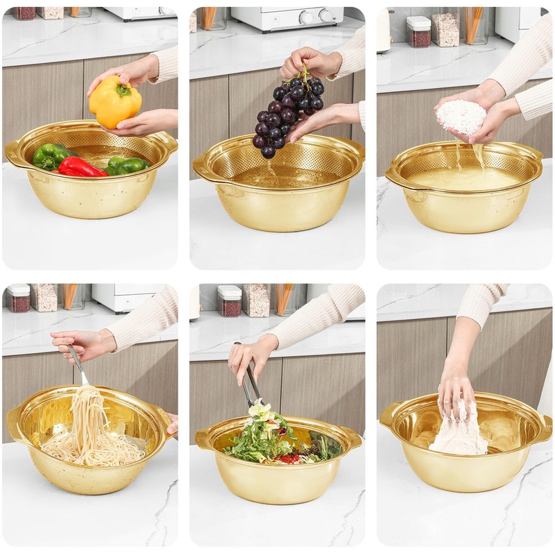 304 Stainless Steel Microporous Colander with Handle, Rice Washers Microporous