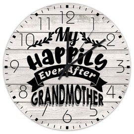 12 Inch Wood Wall Clock My Happily Ever After Grandmother Wooden Wall Decor for Bedroom Frameless Wall Clocks Non-Ticking Sweep Movement Round Wooden Wall Clock Vintage for Daycare New Home