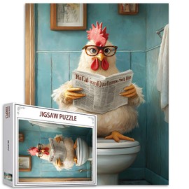 1000 Pieces Rooster Toilet Seat Jigsaw Puzzles for Adults Rooster Newspaper Puzzle Animal Puzzle Challenging Family Activity Games Colourful DIY Craft Puzzle for Home Decoration Gifts
