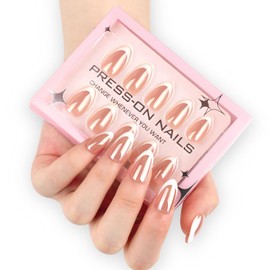 Chrome Press on Nails Short Almond Fake Nails White French Tip Nails Press ons Short Alomnd Glossy Nude Full Cover False Nails Pure Color Stick on Anils for Women Girls 30 Pcs 15 Size