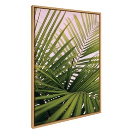 Kate and Laurel Sylvie Her Majesty 2 Framed Canvas Wall Art by Alicia Bock, 28x38 Natural, Beach Palm Frond Tree Art for Wall
