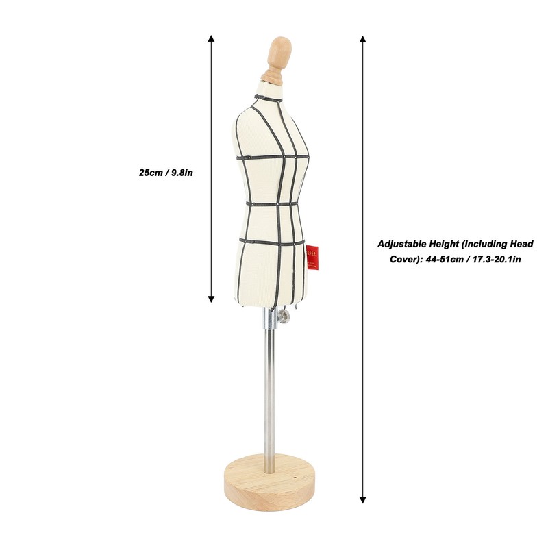 Miniature Dress Form with Stand Wood Base Sewing Mannequin Body
