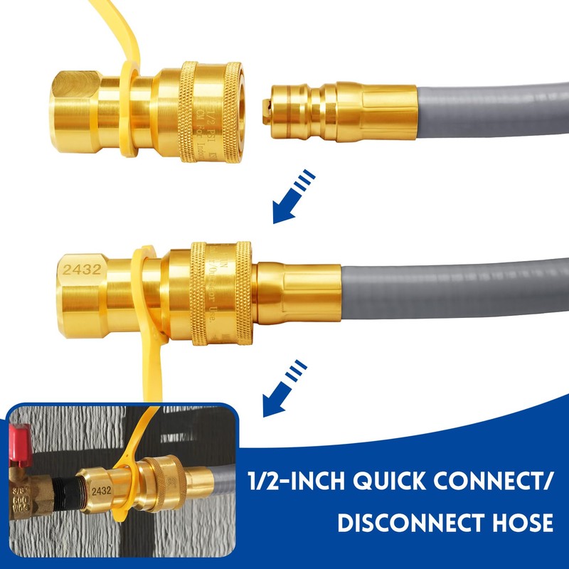GasSaf 8 FT 1/2" ID Natural Gas Hose with Quick