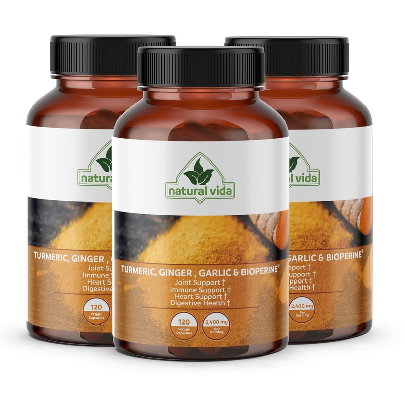 Natural Vida 4-in-1 Turmeric Garlic Ginger with Bioperine 2,400 mg