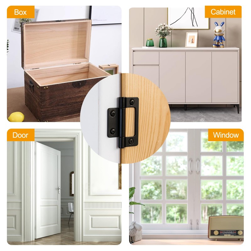12 Pcs Flush Hinges Black 2 inch, No Mortise Hinges,