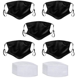 Face Masks Washable UK with Filters - Reusable/Adjustable/Washable Black masks -Cotton fabric facemasks (5 pack+ 20 filters) - UK Seller