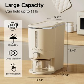 UFORU Rice Dispenser, Rice Storage Container with Measuring Cup for Kitchen Pantry Household, Dry Food Storage Containers Airtight, Sealed Moisture Proof, 11 Lbs