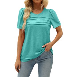 Womens Summer Tops Short Sleeve Crew Neck Tshirts Casual Shirts Cyan