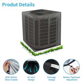 Air Conditioner Covers for Outside Units 24 x 24 x 30, Ac Unit Covers Outdoor Ac Cover Veranda Winter Waterproof Windproof Snowproof Dustproof for Outside Furniture Central Air Conditioner Black