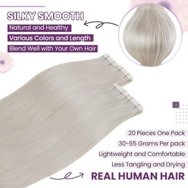LaaVoo Tape in Hair Extensions Human Hair Blonde Hair Extensions Remy Real Hair Extensions White Blonde Tape in Hair Extensions Invisible Tape in Hair Extensions Human Hair 14 Inch 20 Pieces/40g #60