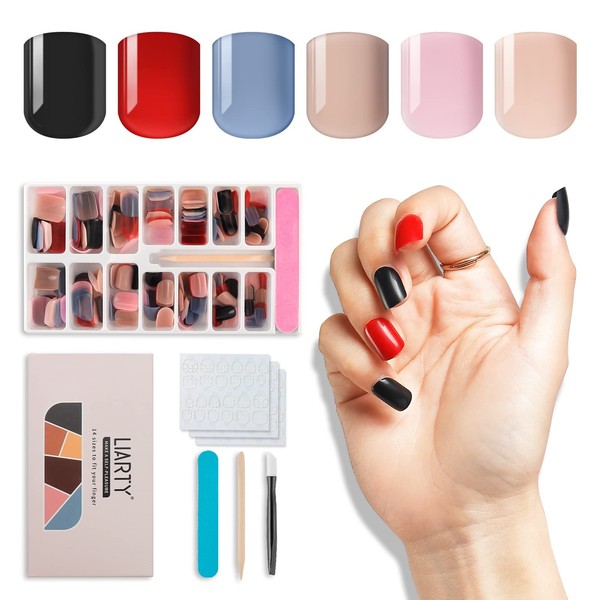 LIARTY Nail Tip, Short, Square, DIY Nails, 6 Colors Available, Popular, Everyday False Nails, Natural Fit, 140 Pieces/14 Sizes..