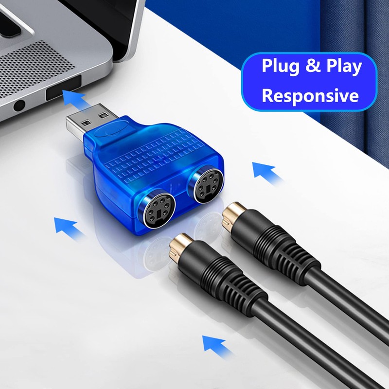 GELRHONR USB to PS2 Adapter，USB to Dual PS/2 Keyborad &