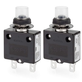 Thermal Circuit Breaker, DIYhz 20 Amp Push Button Manual Reset Circuit Breaker 32V DC 125/250VAC 50/60Hz with Quick Connect Terminals and Waterproof Button Transparent Cap 2Pcs
