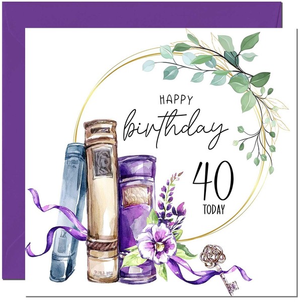 40th Birthday Card for women Floral Watercolour Book Beautiful Birthday