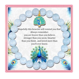PARTNER Peacock Inspirational Birthday Gifts for Women Best Friends Unique Gifts Natural Stone Beaded Bracelets for Women Agate Beaded Jewelry with Meaningful Message Card For Peacock Lovers,Comes