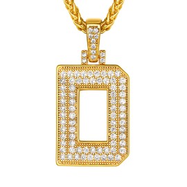 Suplight Men's Initial Chain 18k Gold Plated Letters A to Z Pendant with Cubic Zirconia Hip Hop Rapper Fashion Jewellery Accessory, Stainless steel, copper