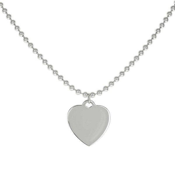 JewelryWeb 925 Sterling Silver Womens Love Heart Charm Beaded Necklace
