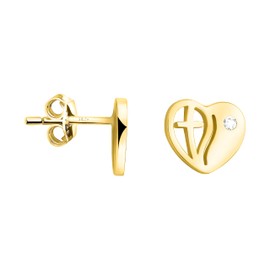 SOFIA MILANI - Women's Earrings 925 Silver with Zirconia Stones - Cross Heart Stud Earrings, Yellow Gold, Cubic Zirconia
