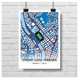 GroundDesigns U.C. SAMPDORIA STADIO LUIGI FERRARIS Genova Italia 90 Stadium Art Map A3