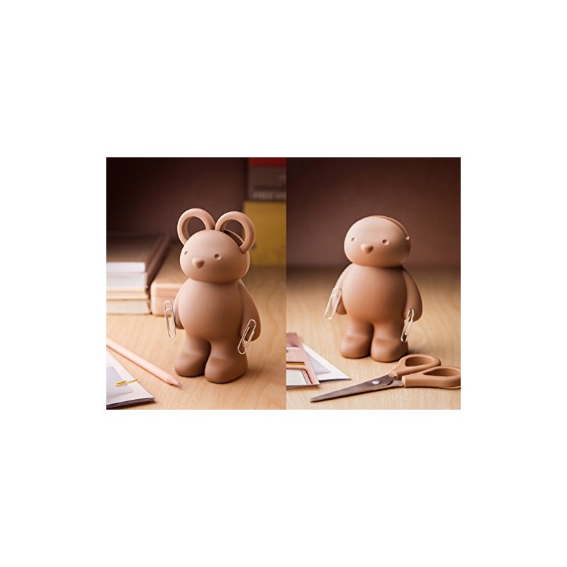 Qualy Teddy Bear Scissors, Clip Holder Paper Weight in Brown