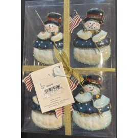 Living Quarters Patriotic Set Of 4 Metal Snowman Painted Metal Christmas Holiday Winter New
