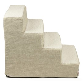 Majestic Pet 4 Step Portable Dog Stairs for Small Dogs to get on Bed Supports 25 lbs or Less – Dog Steps for High Bed with Machine Washable Cover – Pet Stairs for Cats Palette Heathered Frappe