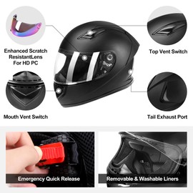 JAGASOL DOT Lightweight Full Face Motorcycle Street Bike Helmets with Extra Tinted Visor for Adults Men and Women, DOT Approved(Matte Black,S)